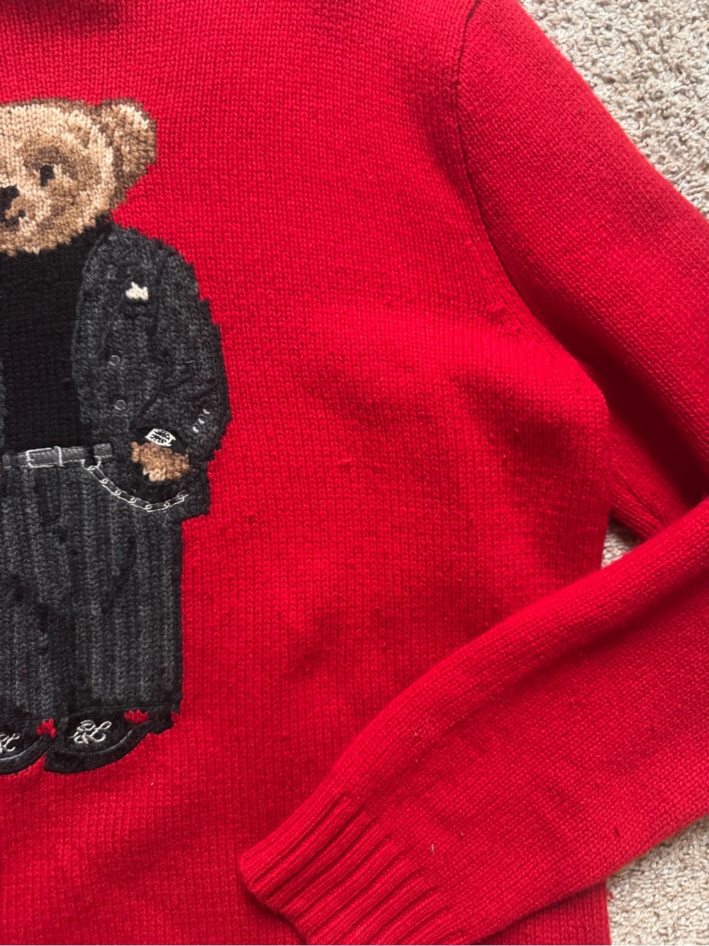 Ralph Lauren Red Bear Crewneck Sweater with Embroidered Polo Bear - Picture 4 of 5